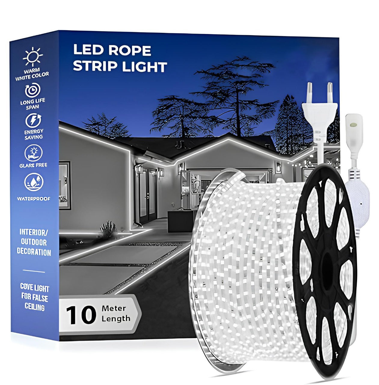 Mega Power LED White Rope Light, 220V, 10 meters-70 meters with Lead.