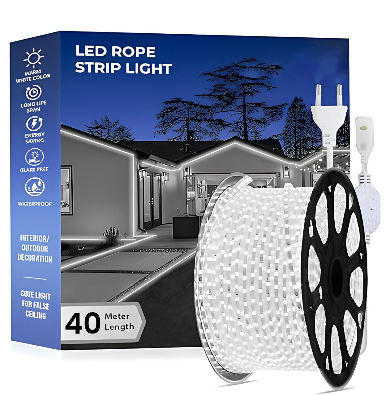 Mega Power LED White Rope Light, 220V, 10 meters-70 meters with Lead.