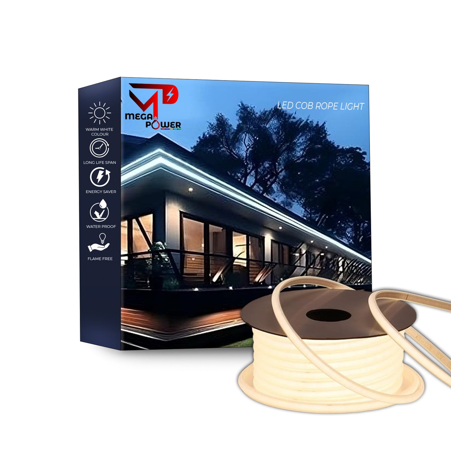 Mega Power COB Rope Light 220v, LED Rope Light, IP65 Flexible Cuttable, for Bedroom Garden Commercial House.