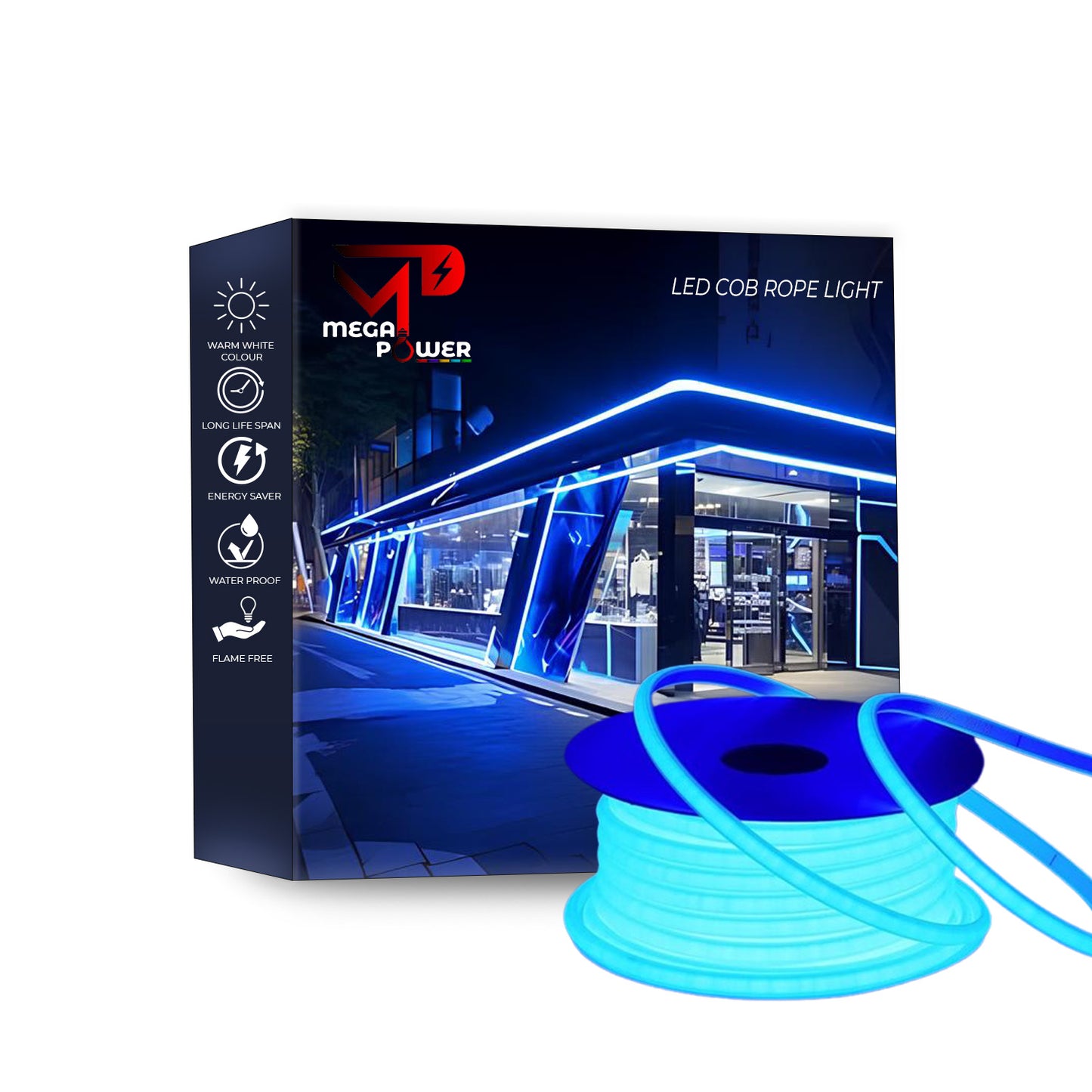 Mega Power COB Rope Light 220v, LED Rope Light, IP65 Flexible Cuttable, for Bedroom Garden Commercial House.