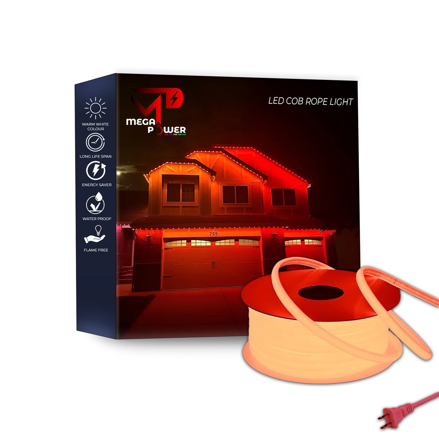 Mega Power COB Rope Light 220v, LED Rope Light, IP65 Flexible Cuttable, for Bedroom Garden Commercial House.