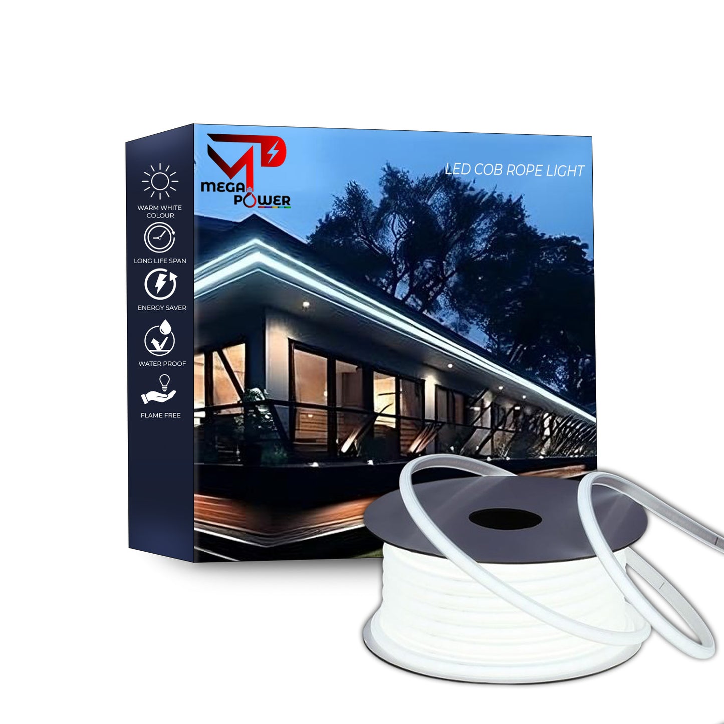 Mega Power COB Rope Light 220v, LED Rope Light, IP65 Flexible Cuttable, for Bedroom Garden Commercial House.