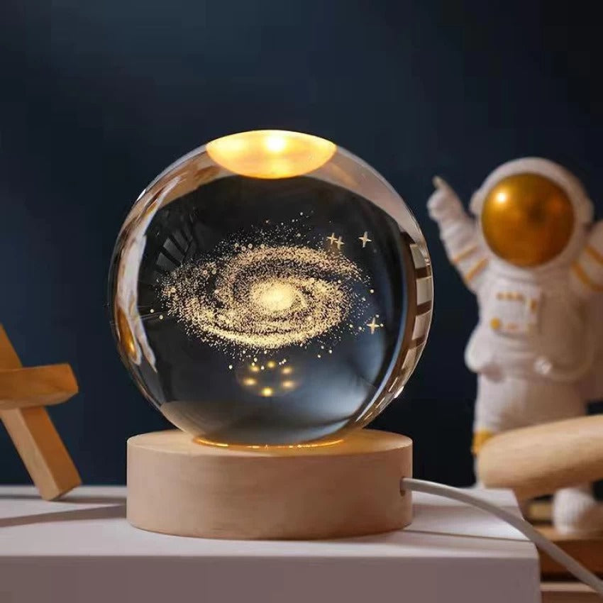 3D Crystal Ball with Solar System Model and LED lamp Base