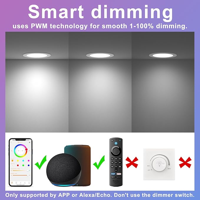 Mega Power Smart LED Downlights RGBCW Dimmable Ceiling Lamps 10W Sync to Music.