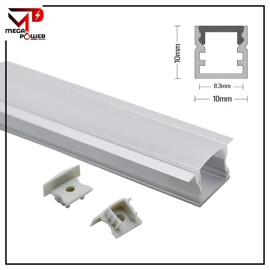 Mega Power Profile Light 10mm Concealed Aluminum with Diffuser – 3 Meter (10ft) | Recessed LED Channel.