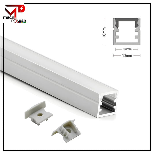 Mega Power Profile Light 10mm Open Aluminum with Diffuser – 3 Meter (10ft) | LED Strip Channel.