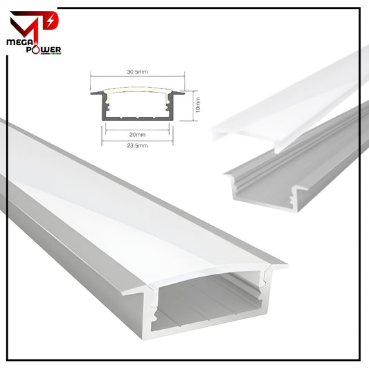 Mega Power Profile Light 23mm Concealed Aluminum with Diffuser – 3 Meter (10ft) | Deep Recessed LED Channel.